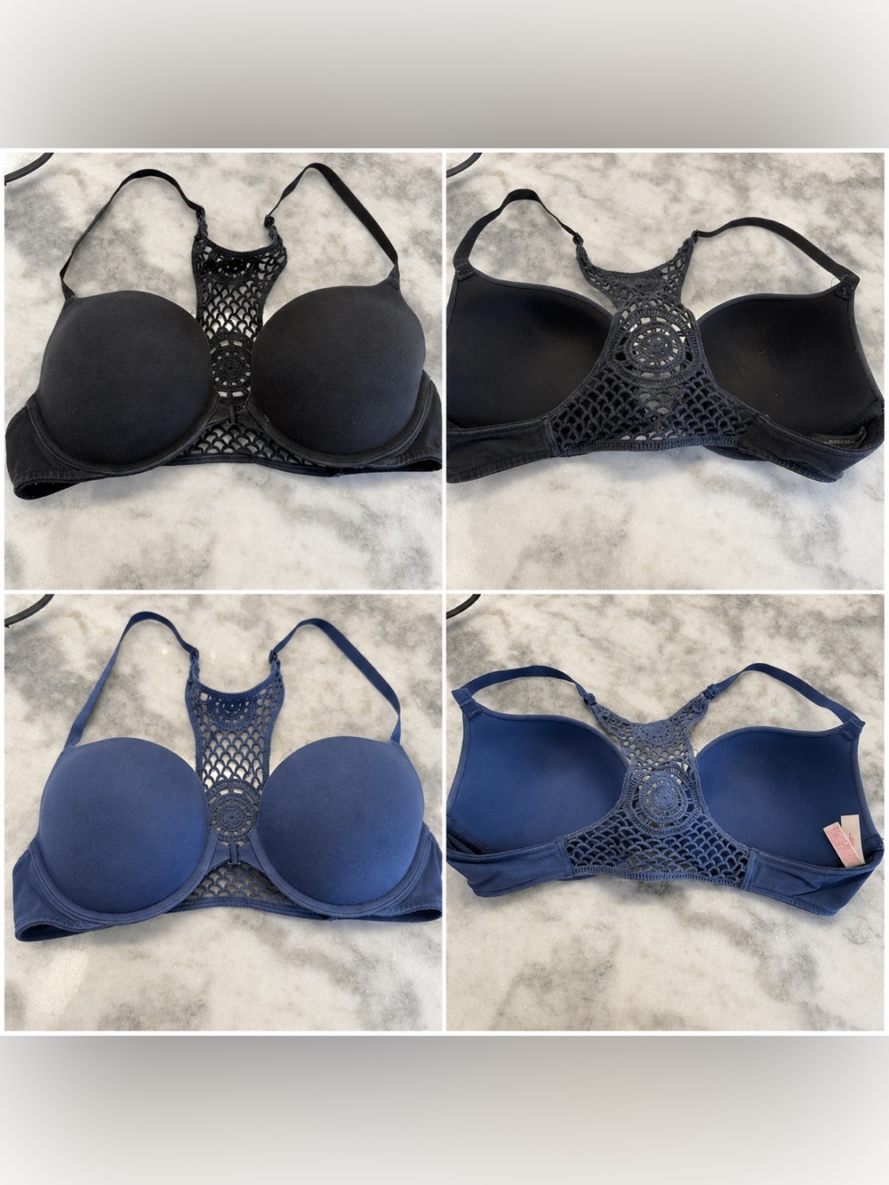 2 for 1 Victoria’s Secret Push-Up Racerback Bras 38C Crochet Bohemian Boho Vibes